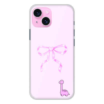 Cute Pink Dino Bow - Printed Silicone Case For Apple iPhone 15 Plus