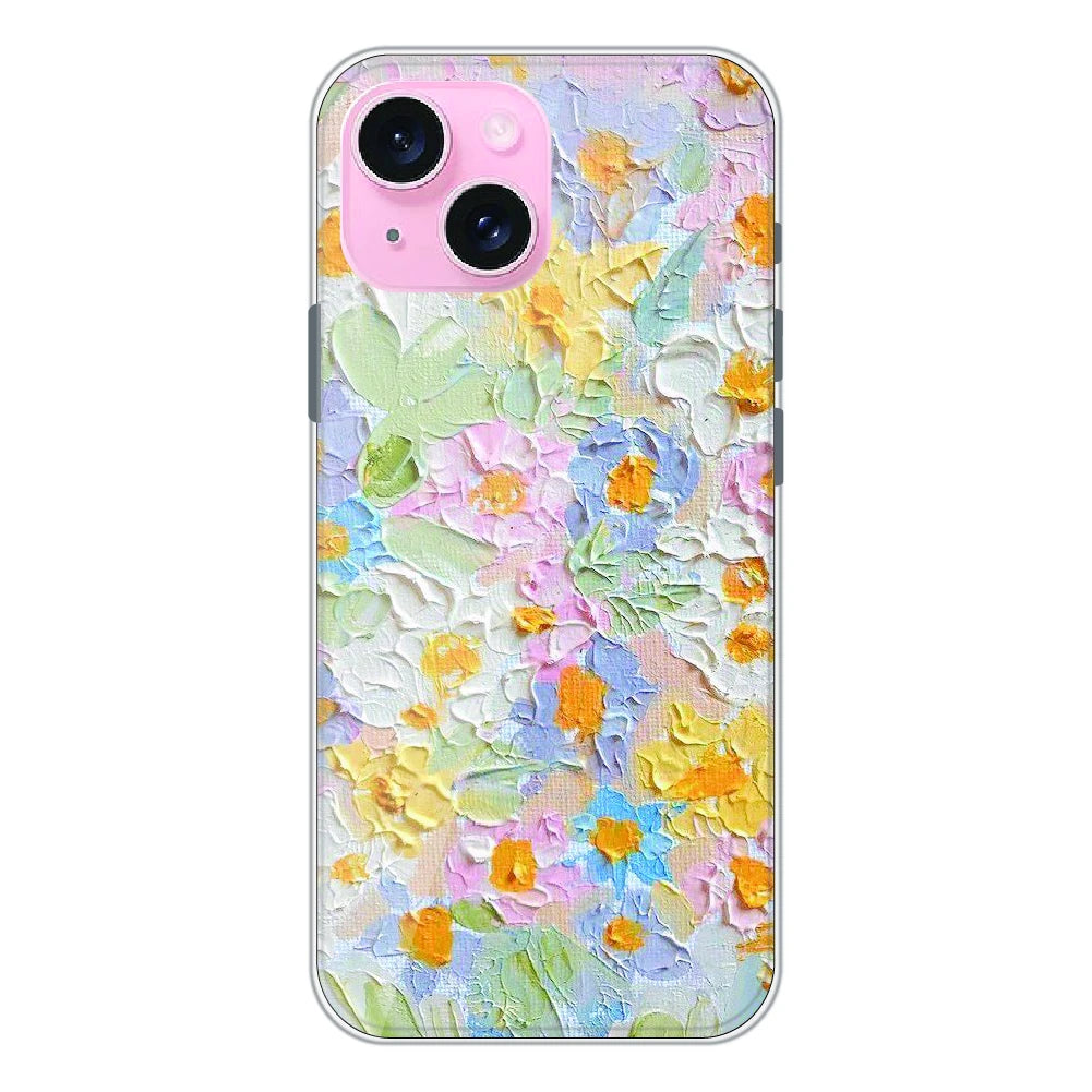 Pastel Floral Oil Paint - Printed Silicone Case For Apple iPhone 15 Plus