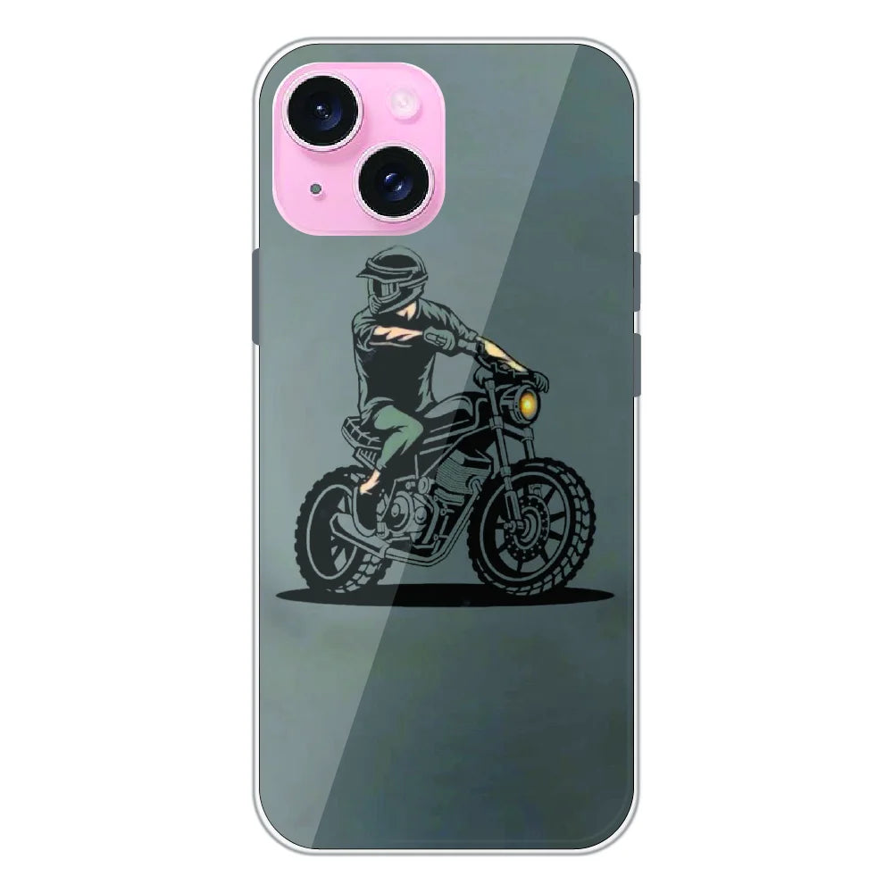 Vintage Biker Rider Art - Printed Silicone Case For Apple iPhone 15 Plus