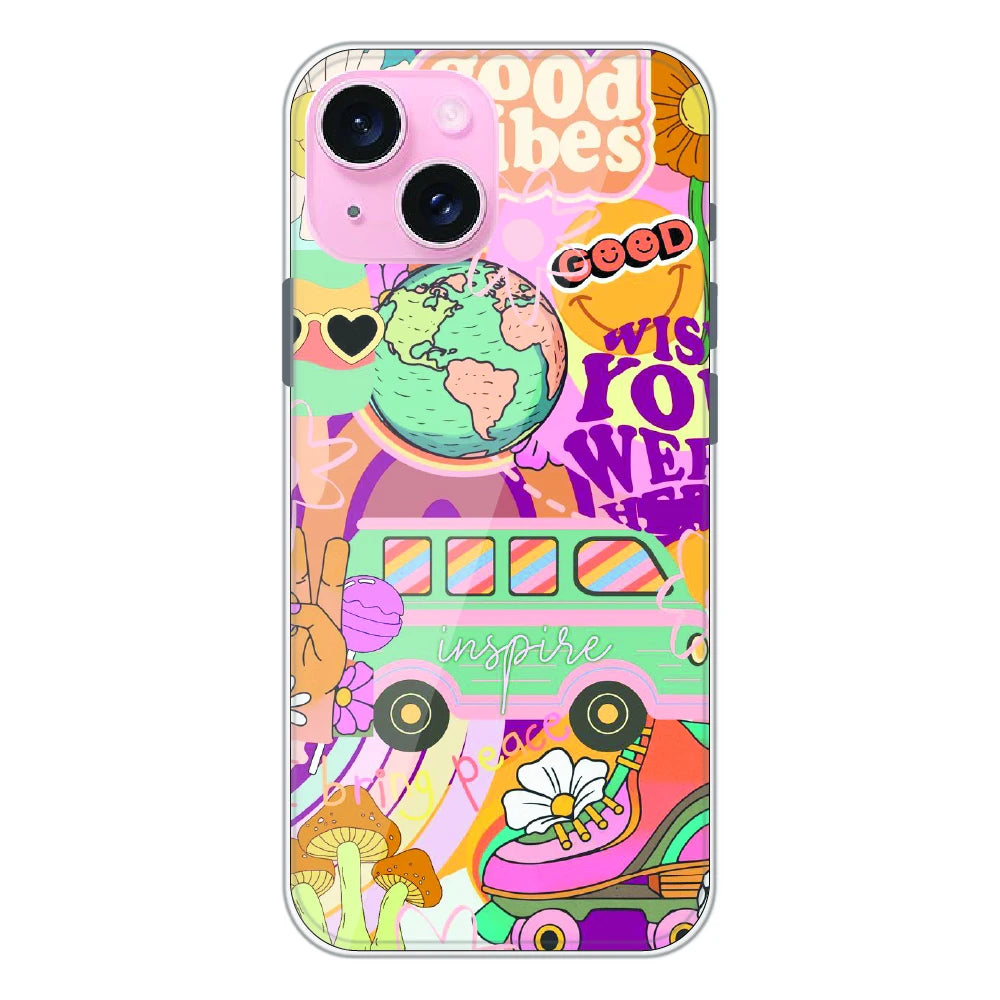 Good Vibes Retro Travel Art - Printed Silicone Case For Apple iPhone 15 Plus