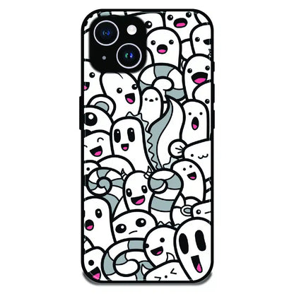 Cute Ghost Crowd - Glossy Metal Silicone Case For Apple iPhone 15 Plus