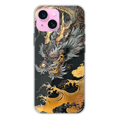 Golden Dragon Japanese Art - Printed Silicone Case For Apple iPhone 15 Plus