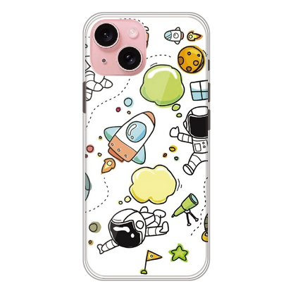 Cute Rocket & Galaxy - Printed Silicone Case For Apple iPhone 15 Plus