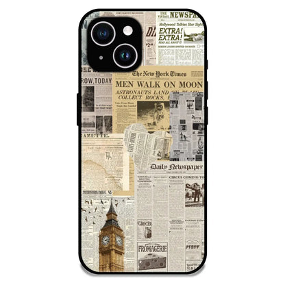 Vintage Newspaper Collage - Glossy Metal Silicone Case For Apple iPhone 15 Plus