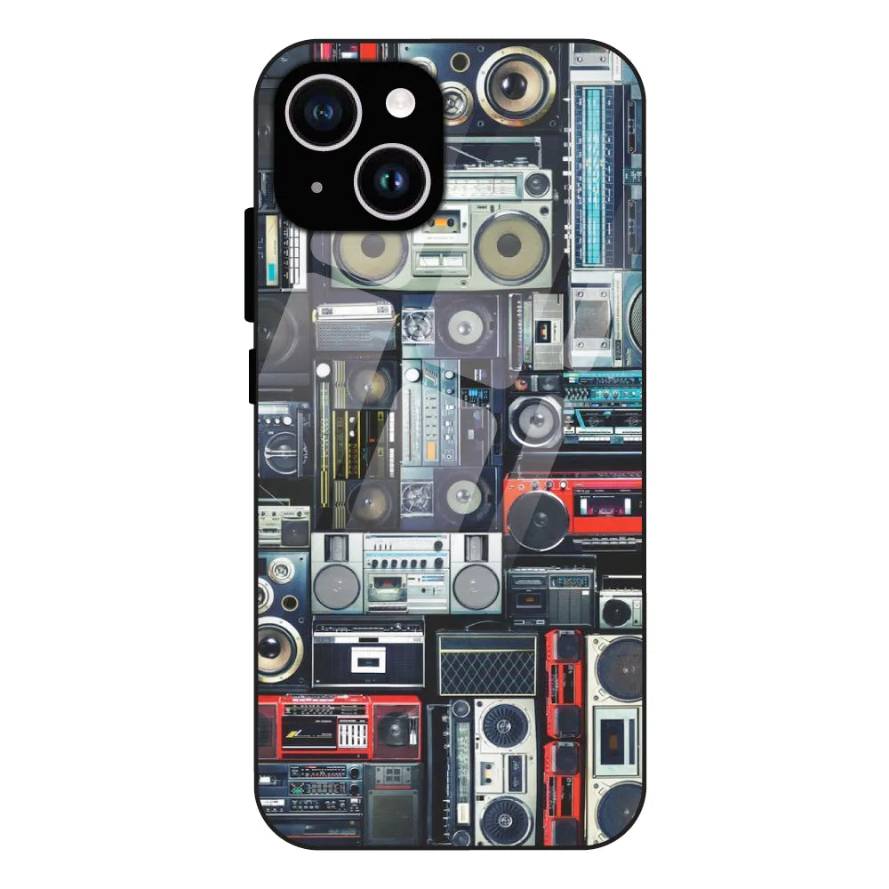 Retro Boombox Music Pattern - Glass Case For Apple iPhone 15 Plus