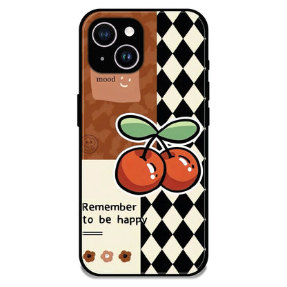 'Cherry “Remember to Be Happy” - Glossy Metal Silicone Case For Apple iPhone 15 Plus