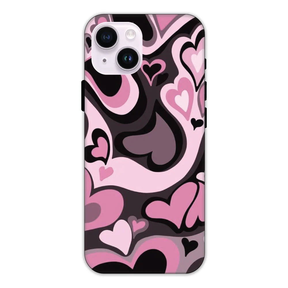 Pink & Black Mini Hearts Hard Case Apple iPhone 15 Plus Models