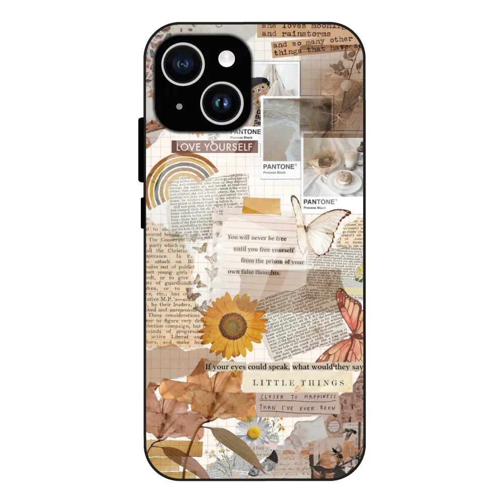 Aesthetic Butterfly & Sunflower - Glass Case For Apple iPhone 15 Plus