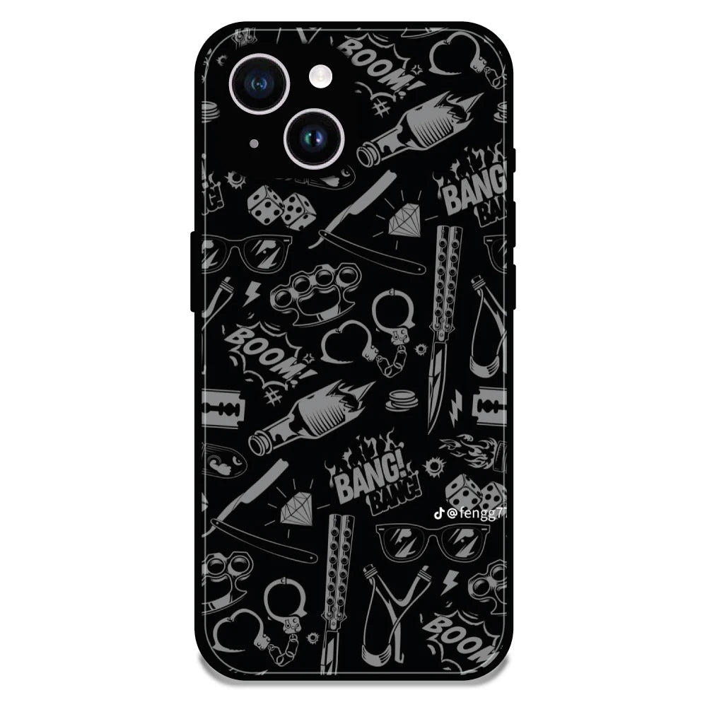 Black Graphic Street Art - Glossy Metal Silicone Case For Apple iPhone 15 Plus