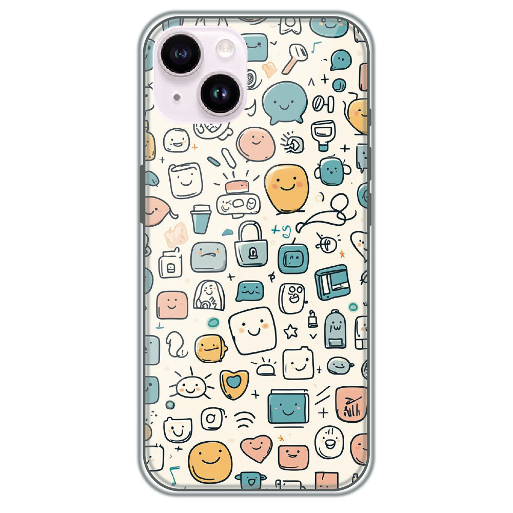 Happy Doodle Icons - Printed Silicone Case for Apple iPhone 15 Plus