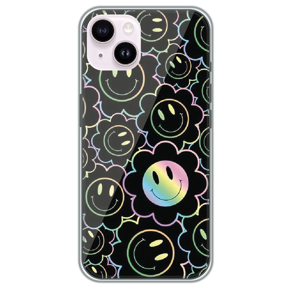 Holographic Smiley Bloom - Printed Silicone Case for Apple iPhone 15 Plus