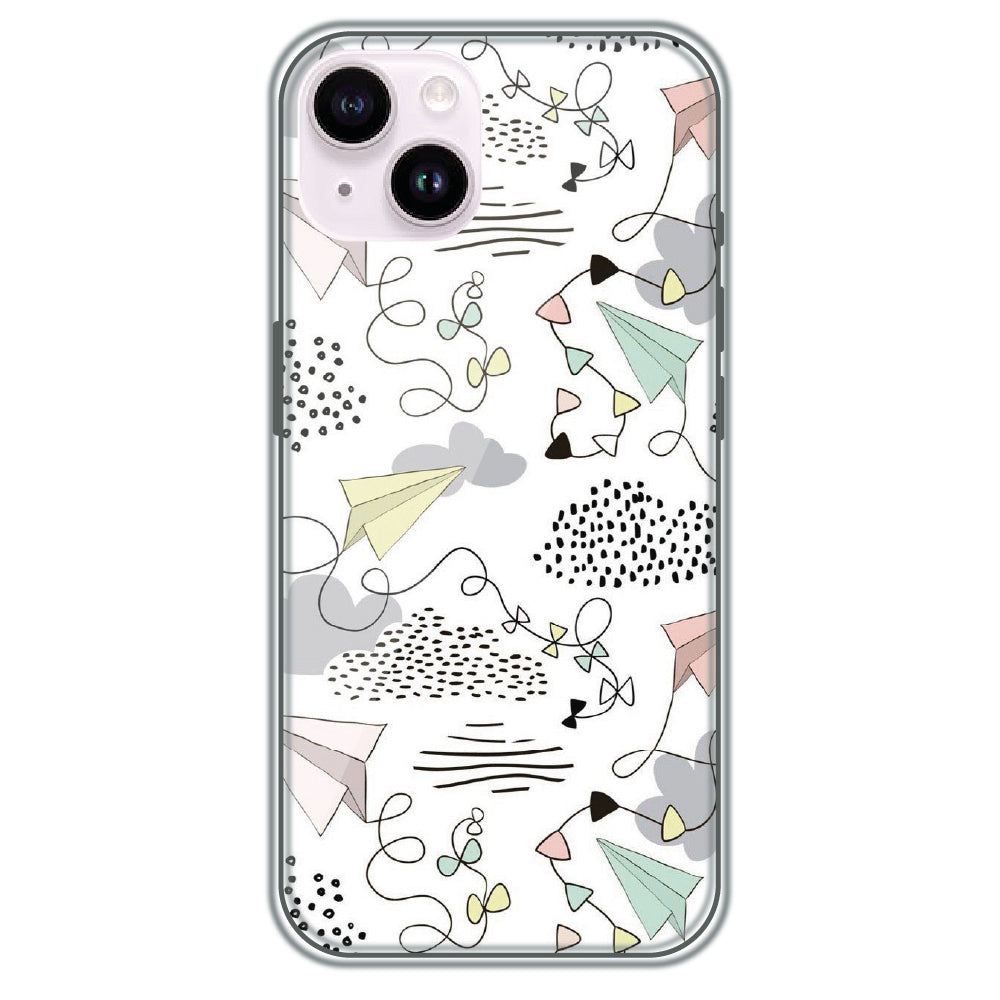 Paper Plane Doodles - Printed Silicone Case for Apple iPhone 15 Plus