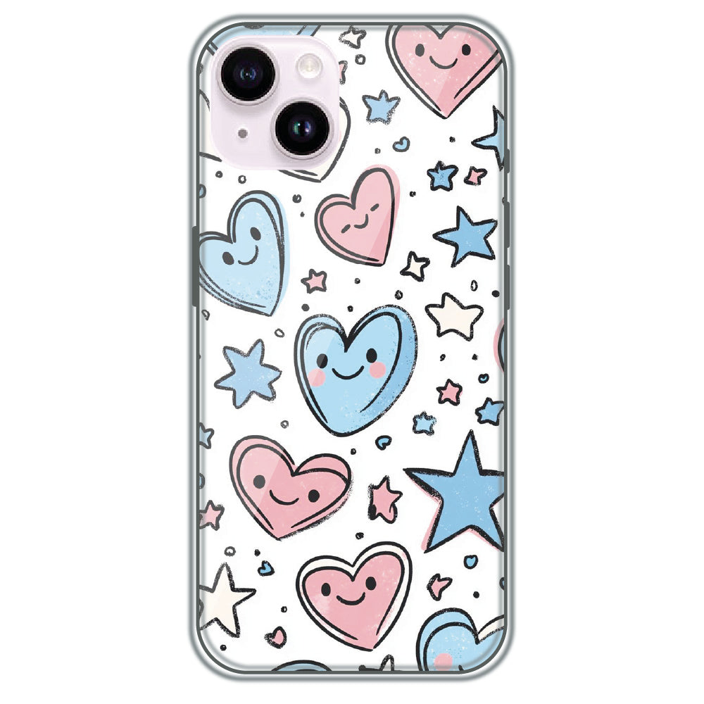 Smiling Hearts & Stars - Printed Silicone Case for Apple iPhone 15 Plus