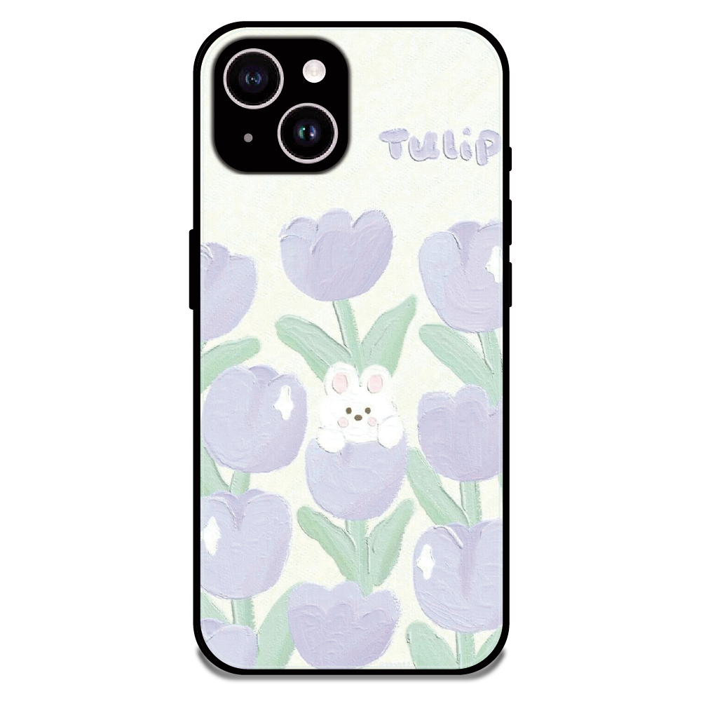 Cute Bunny Tulip - Glossy Metal Silicone Case For Apple iPhone 15 Plus