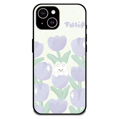 Cute Bunny Tulip - Glossy Metal Silicone Case For Apple iPhone 15 Plus