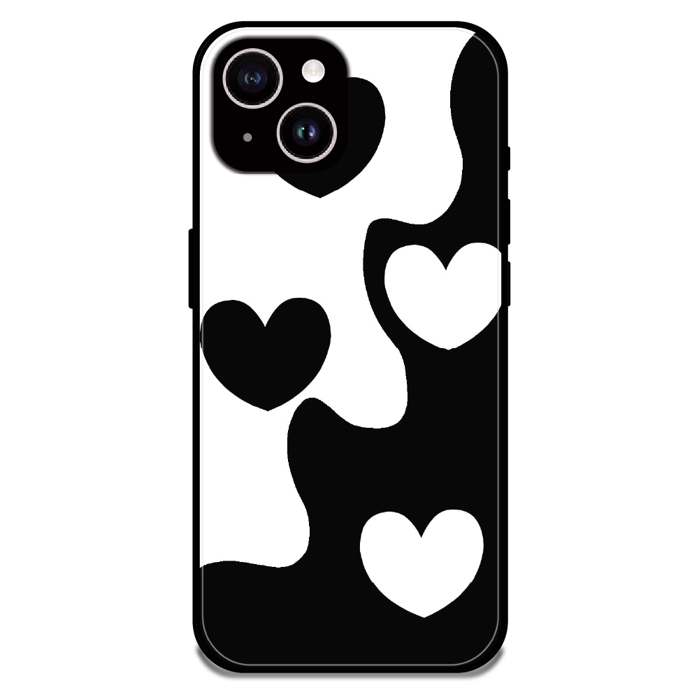 Monochrome Heart Flow - Glossy Metal Silicone Case For Apple iPhone 15 Plus