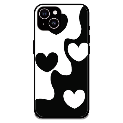 Monochrome Heart Flow - Glossy Metal Silicone Case For Apple iPhone 15 Plus
