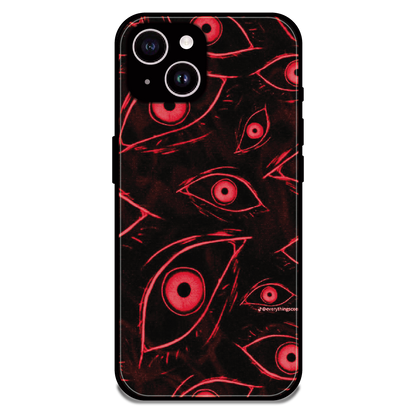 Crimson Eyes Chaos - Glossy Metal Silicone Case For Apple iPhone 15 Plus
