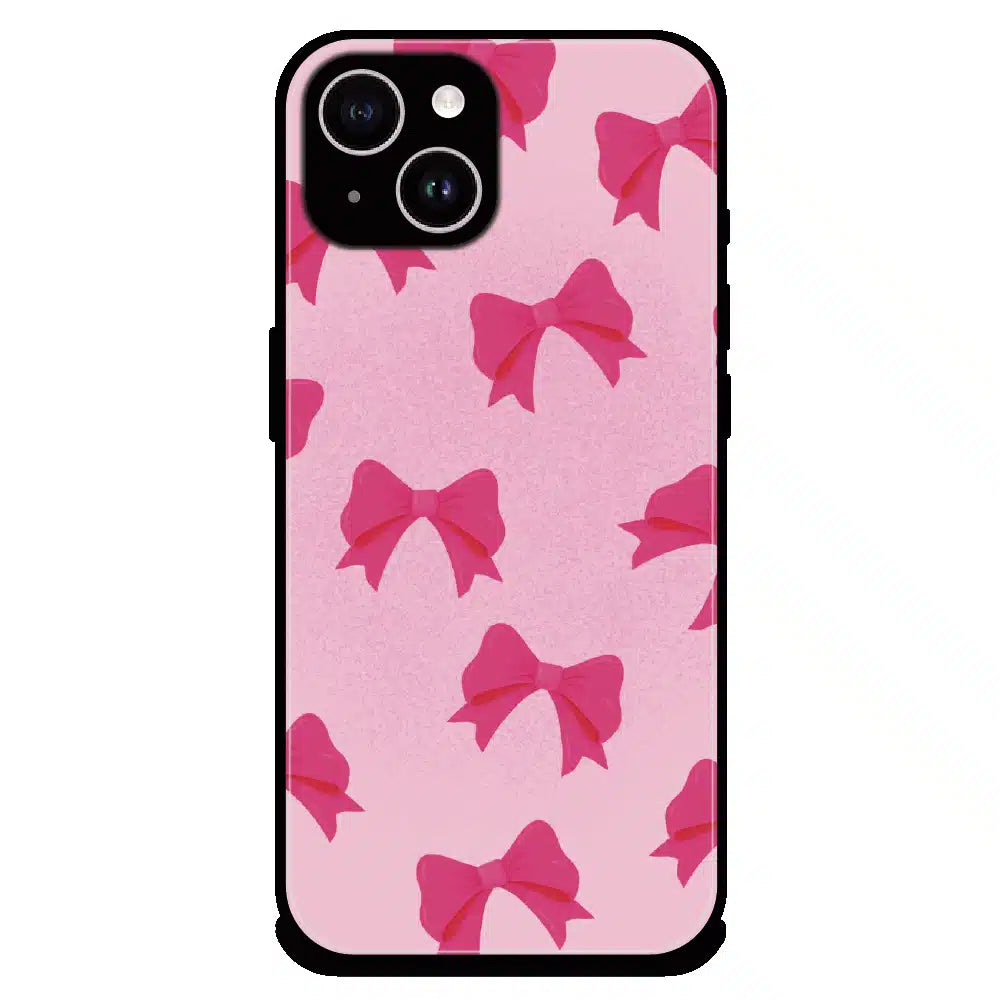 Pink Bow Aesthetic Pattern - Glossy Metal Silicone Case For Apple iPhone 15 Plus