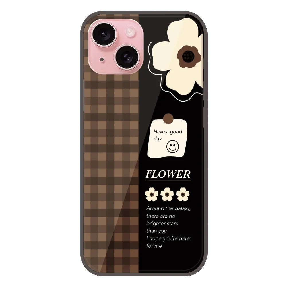 Brown Checkered Flower Quote - Printed Silicone Case For Apple iPhone 15 Plus