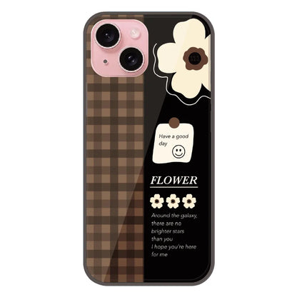 Brown Checkered Flower Quote - Printed Silicone Case For Apple iPhone 15 Plus