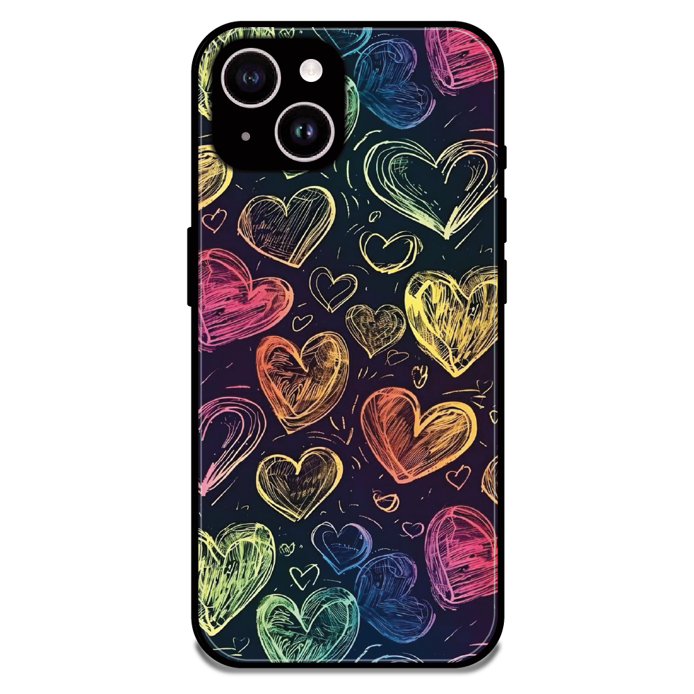 Neon Love Scribble - Glossy Metal Silicone Case For Apple iPhone 15 Plus