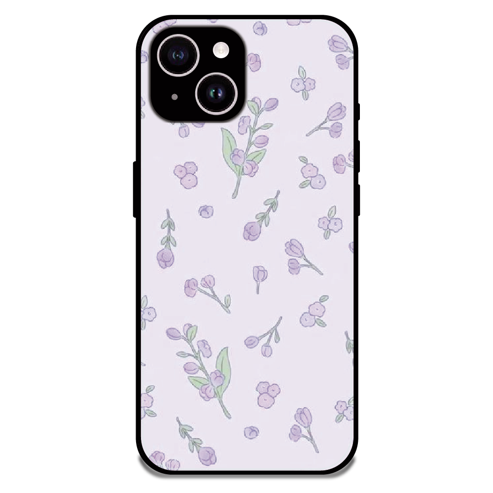 Lavender Floral Ditsy - Glossy Metal Silicone Case For Apple iPhone 15 Plus
