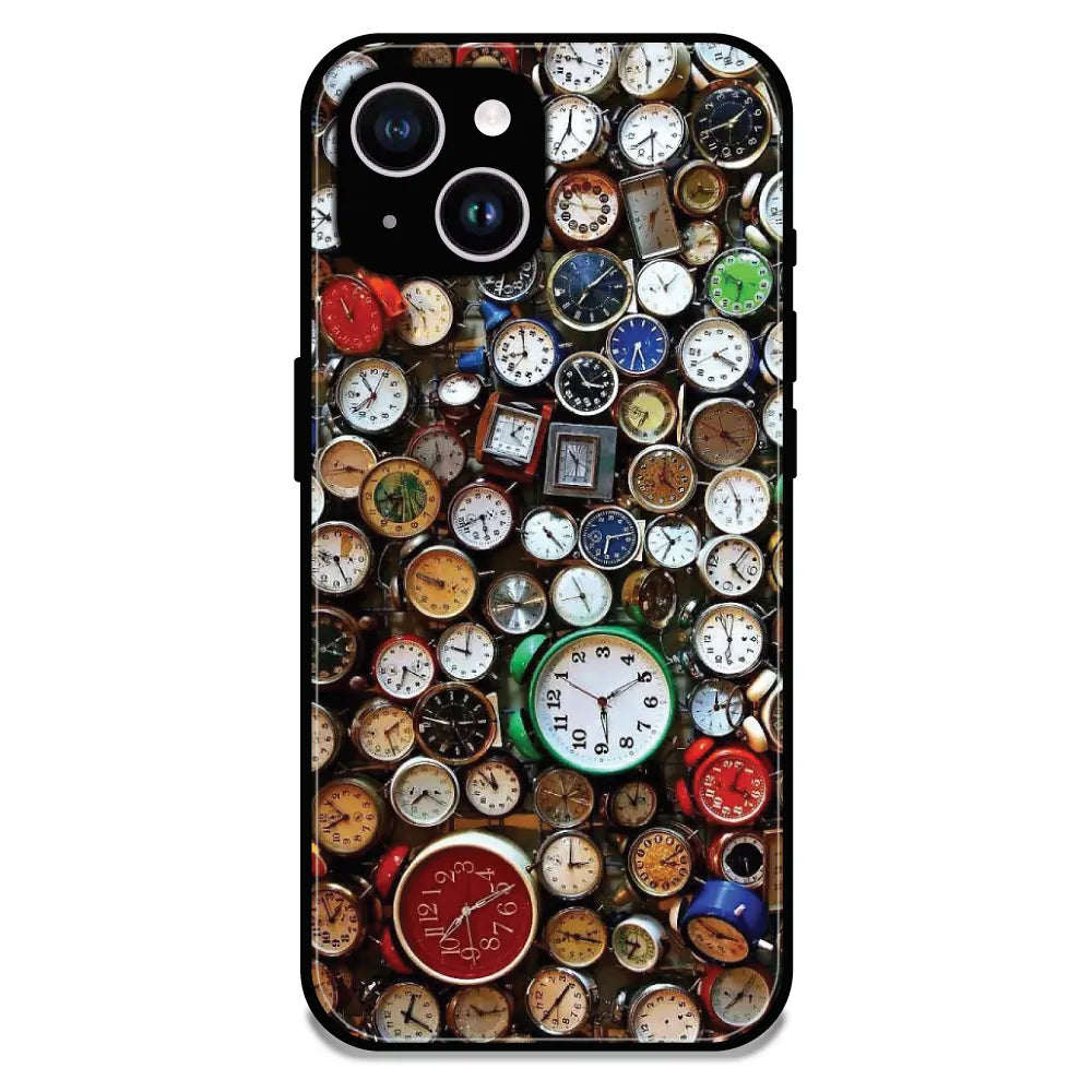 Retro Timepiece Pattern - Glossy Metal Silicone Case For Apple iPhone 15 Plus