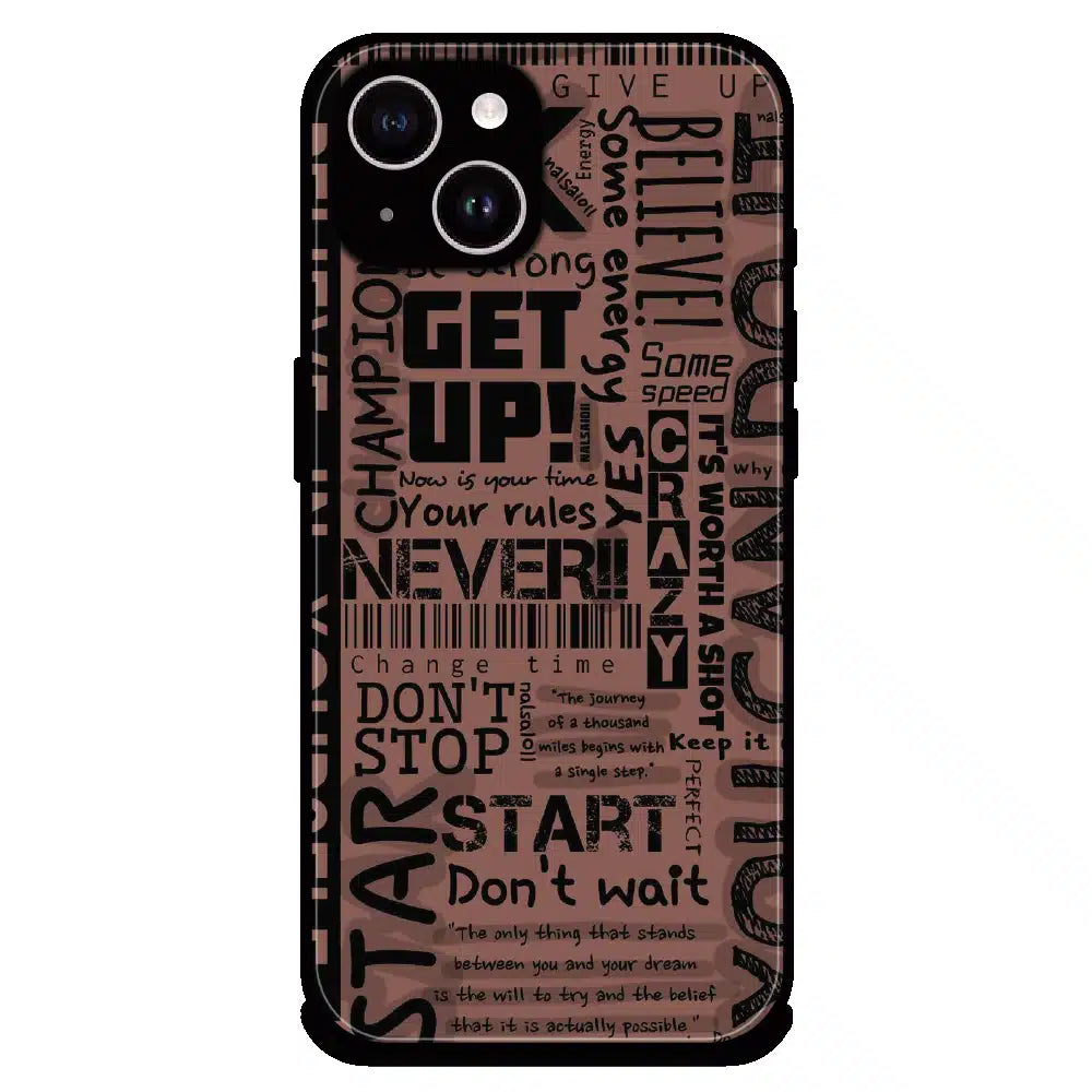 Never Give Up Typography - Glossy Metal Silicone Case For Apple iPhone 15 Plus