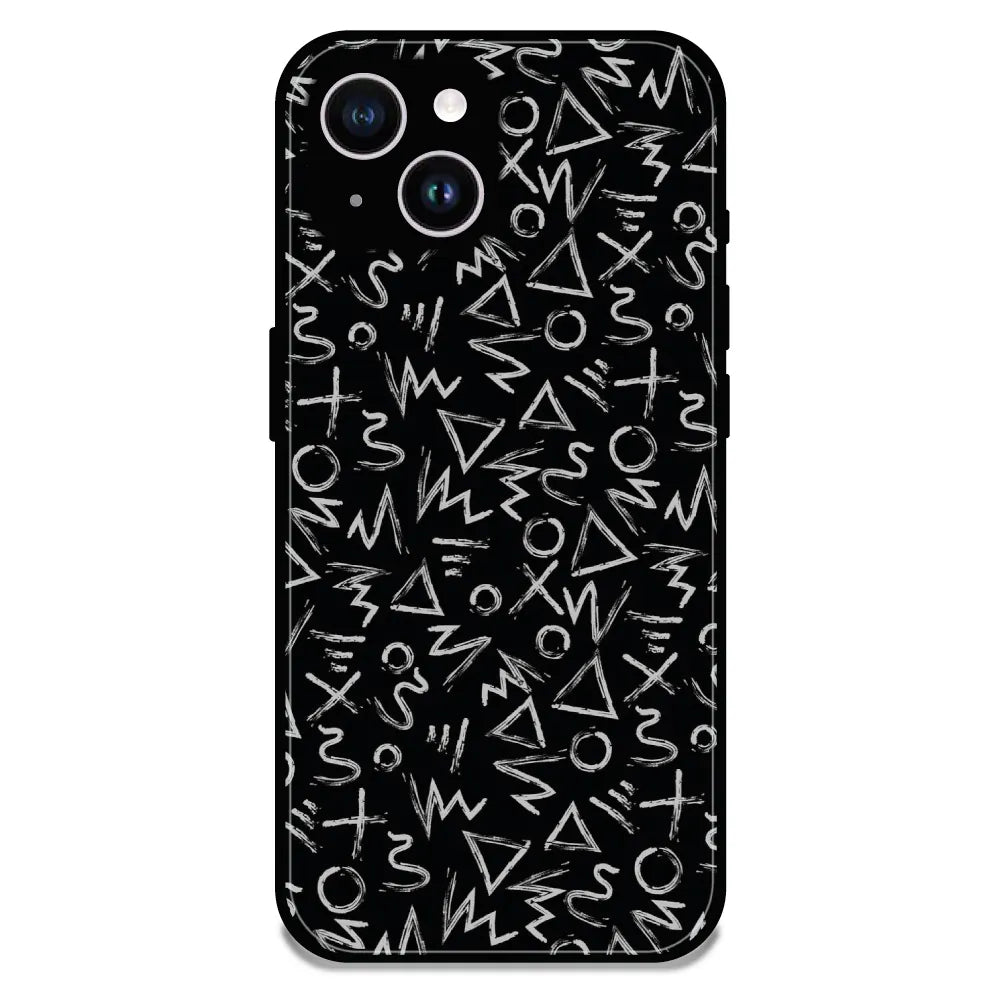 Geometric Black & White Pattern - Glossy Metal Silicone Case For Apple iPhone 15 Plus