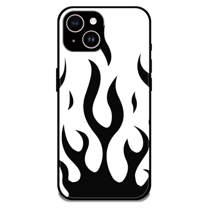Monochrome Flame Art - Glossy Metal Silicone Case For Apple iPhone 15 Plus