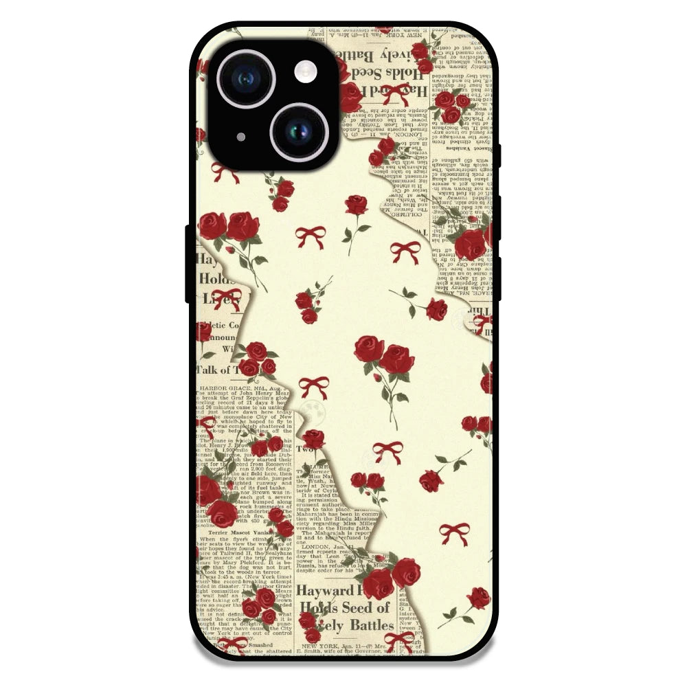 Floral Newspaper Aesthetic - Glossy Metal Silicone Case For Apple iPhone 15 Plus