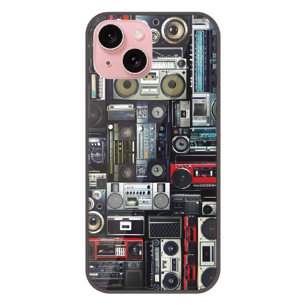 Retro Boombox Music Pattern - Printed Silicone Case For Apple iPhone 15 Plus
