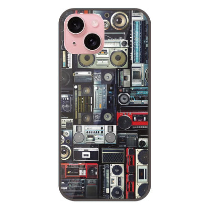Retro Boombox Music Pattern - Printed Silicone Case For Apple iPhone 15 Plus