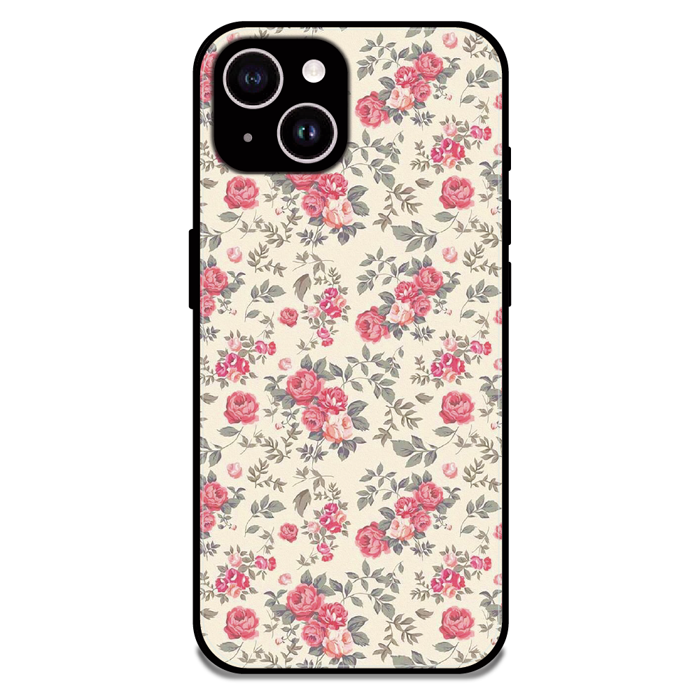 Vintage Rose Meadow - Glossy Metal Silicone Case For Apple iPhone 15 Plus