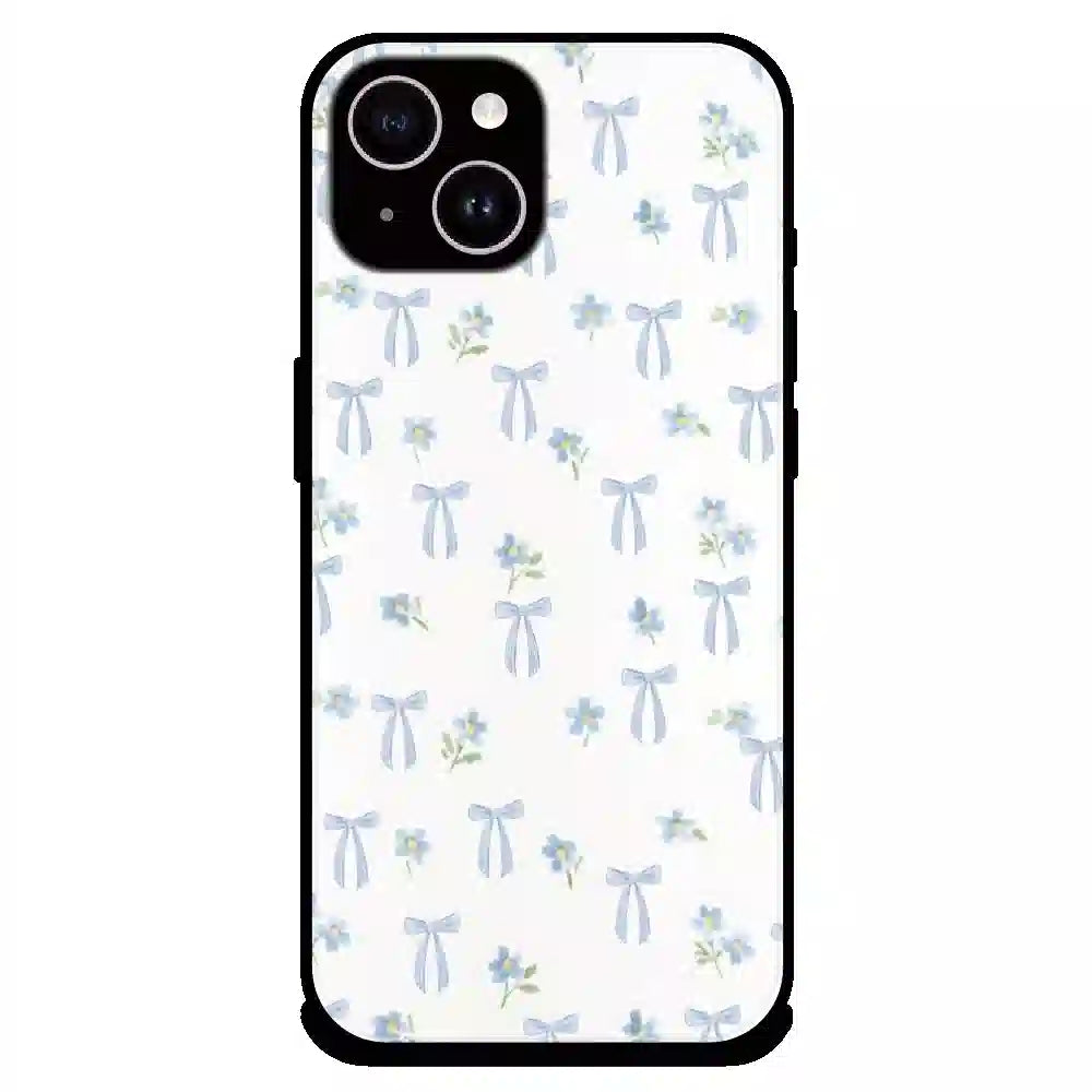 Soft Blue Bow Floral - Glossy Metal Silicone Case For Apple iPhone 15 Plus