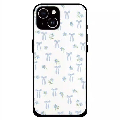 Soft Blue Bow Floral - Glossy Metal Silicone Case For Apple iPhone 15 Plus