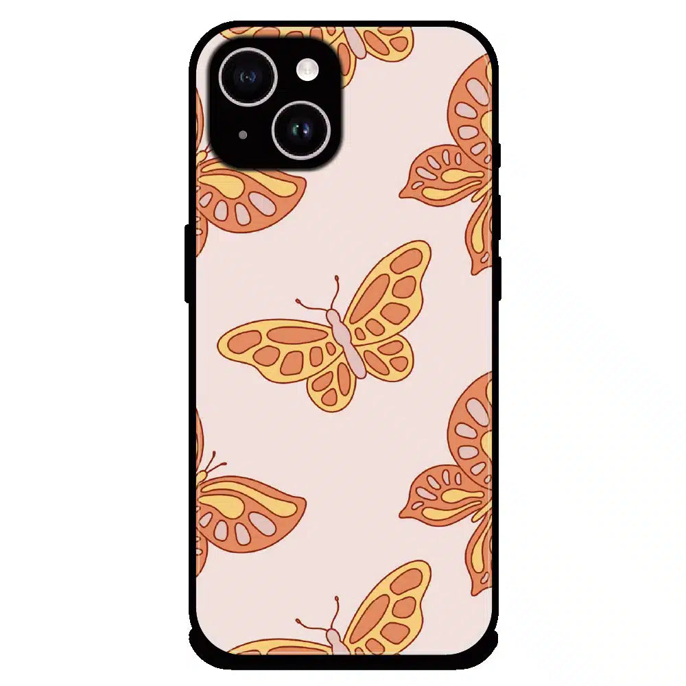 Soft Peach Butterfly Pattern - Glossy Metal Silicone Case For Apple iPhone 15 Plus