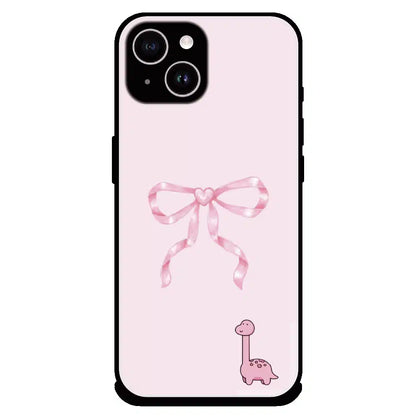 Cute Pink Dino Bow - Glossy Metal Silicone Case For Apple iPhone 15 Plus