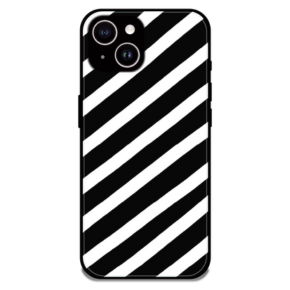Monochrome Diagonal Stripe - Glossy Metal Silicone Case For Apple iPhone 15 Plus