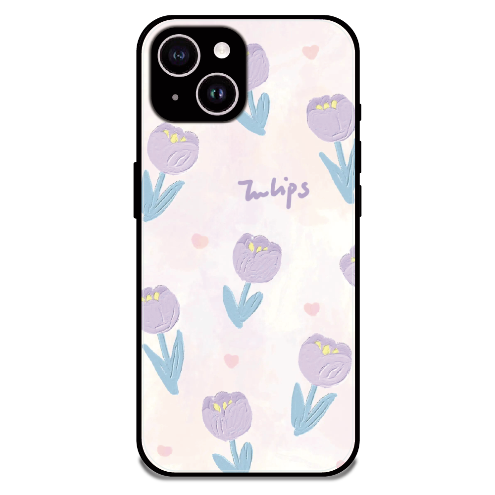 Pastel Tulip Floral - Glossy Metal Silicone Case For Apple iPhone 15 Plus