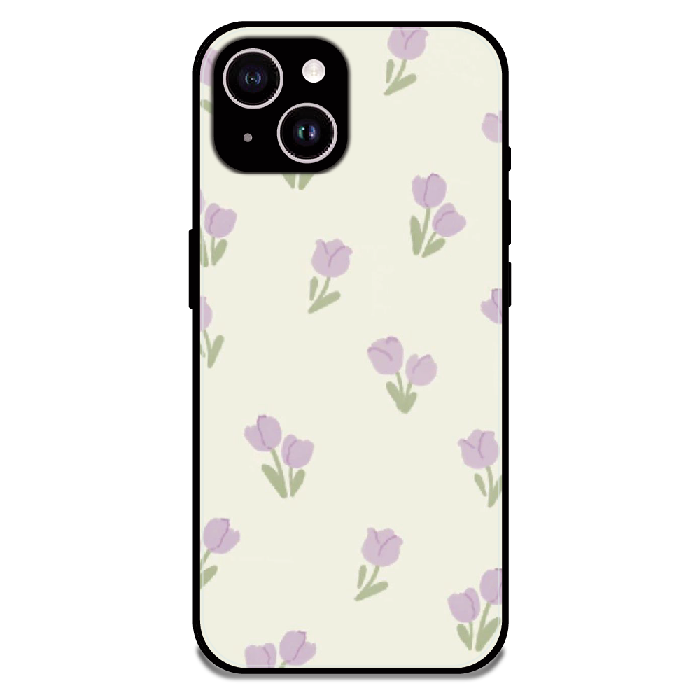 Minimal Tulip Pattern - Glossy Metal Silicone Case For Apple iPhone 15 Plus