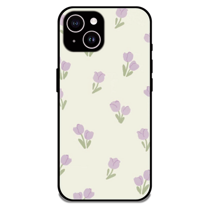 Minimal Tulip Pattern - Glossy Metal Silicone Case For Apple iPhone 15 Plus