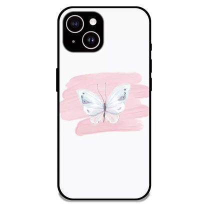 Minimal Butterfly Blush Art - Glossy Metal Silicone Case For Apple iPhone 15 Plus