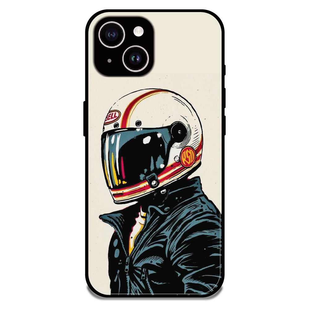 Retro Racer Helmet - Glossy Metal Silicone Case For Apple iPhone 15 Plus