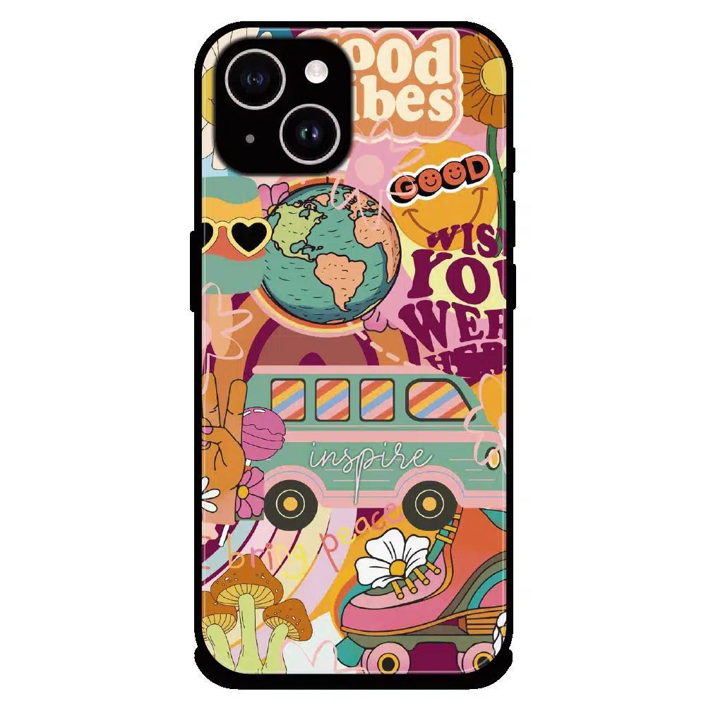 Good Vibes Retro Travel Art - Glossy Metal Silicone Case For Apple iPhone 15 Plus