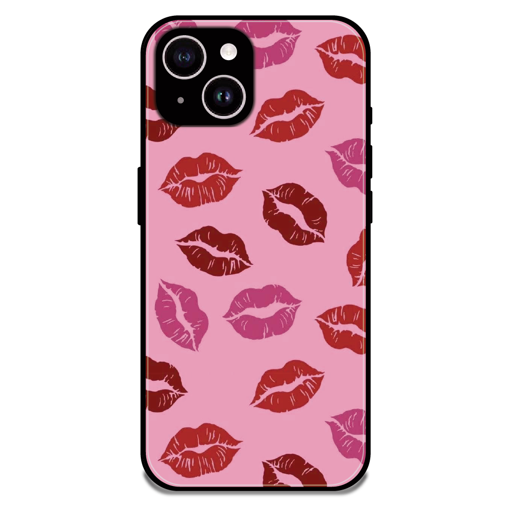 Pink Lips Pop Art Pattern - Glossy Metal Silicone Case For Apple iPhone 15 Plus