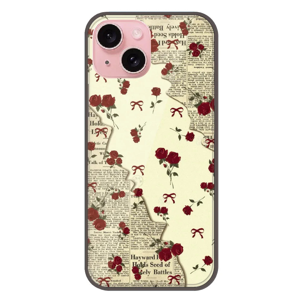 Floral Newspaper Aesthetic - Printed Silicone Case For Apple iPhone 15 Plus
