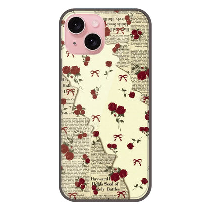 Floral Newspaper Aesthetic - Printed Silicone Case For Apple iPhone 15 Plus