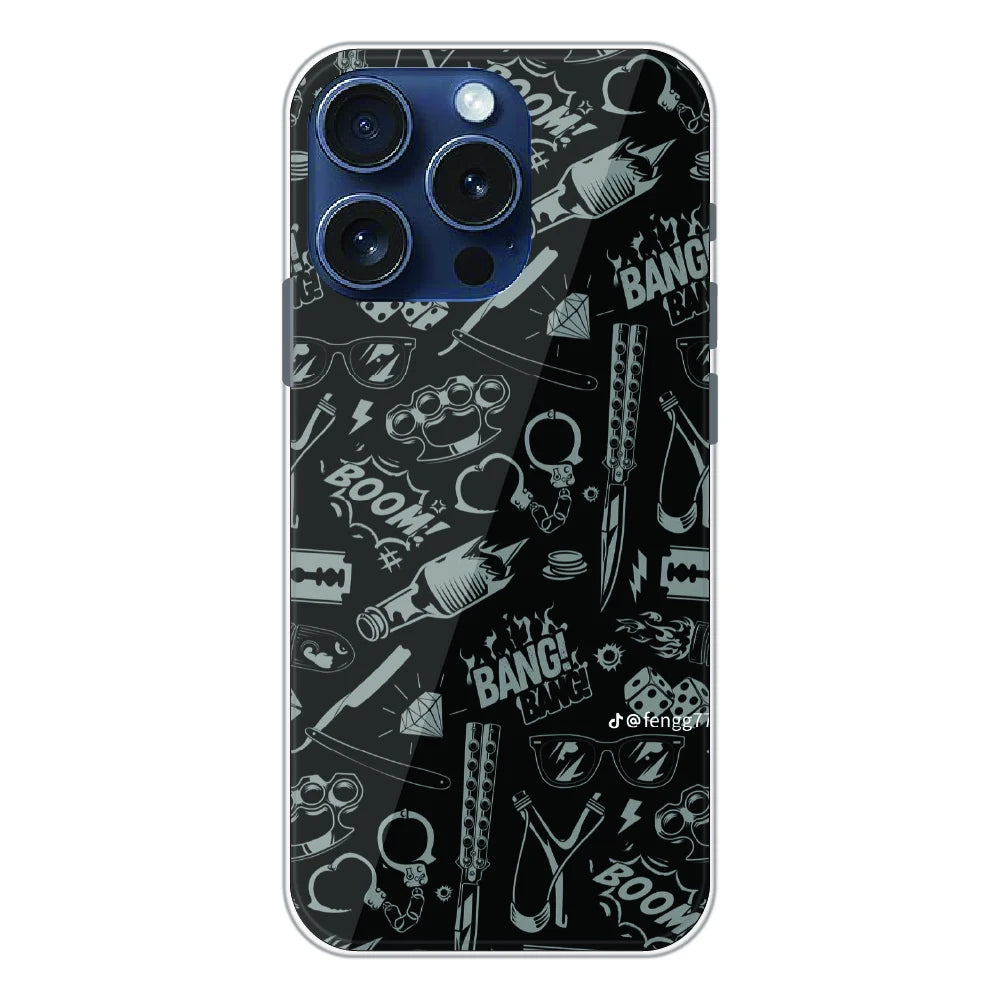 Black Graphic Street Art - Printed Silicone Case For Apple iPhone 15 Pro